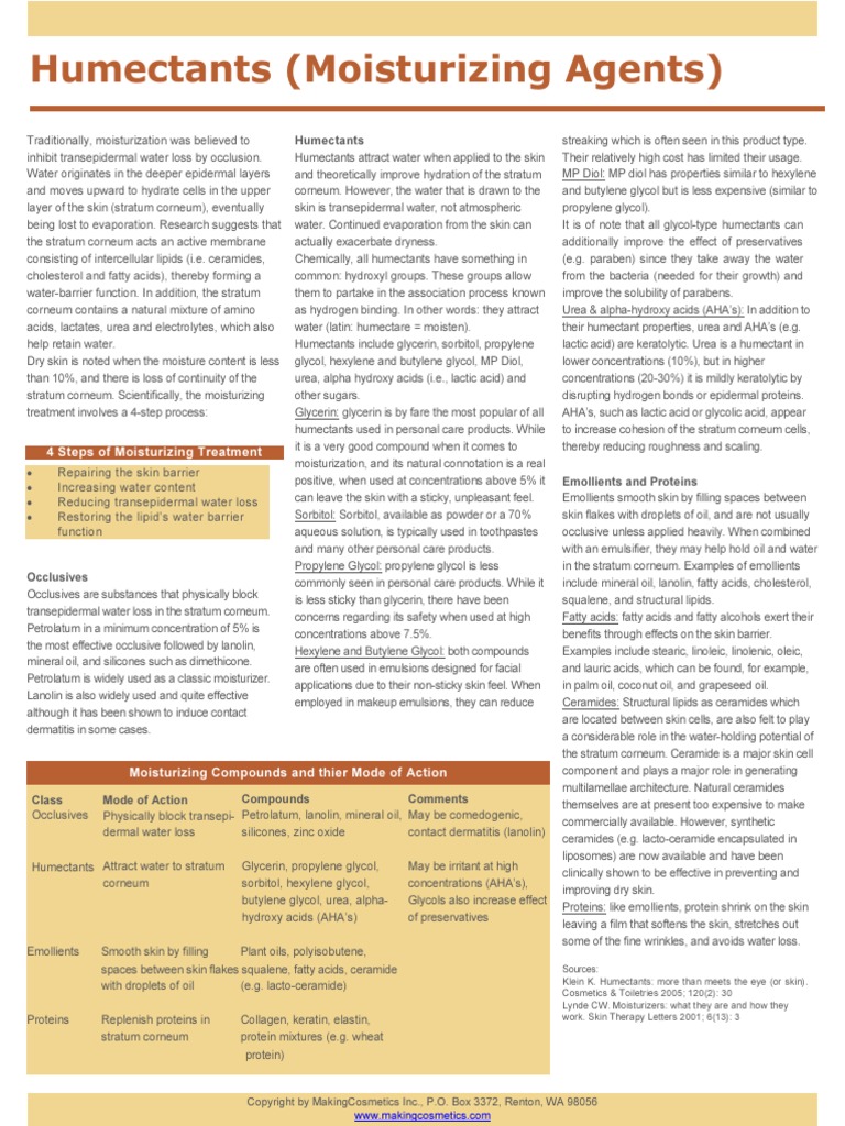 13 Humectants Moisturizing Agents in Cosmetics Organic Compounds