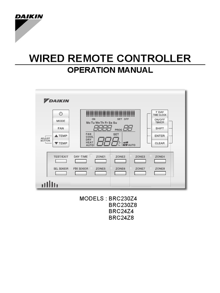 Daikin Zone Controller User Manual Timer Air Conditioning