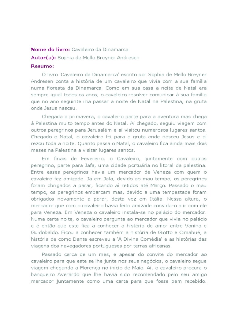 Resumo Do Livro O Cavaleiro Da Dinamarca Pdf