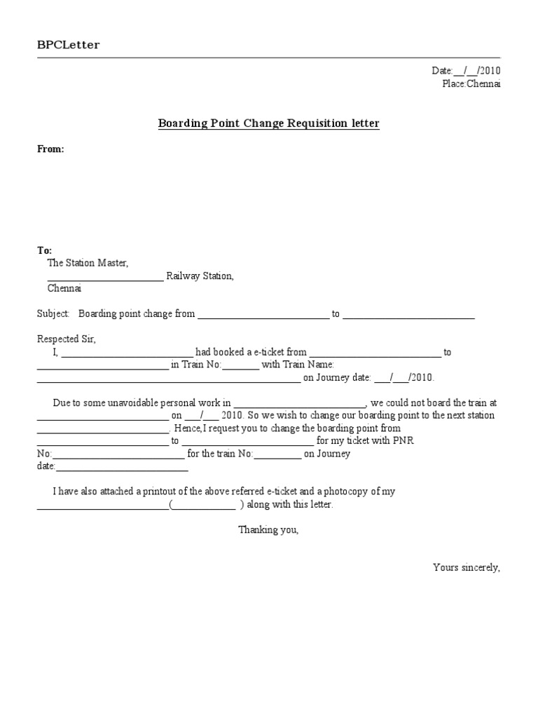 Boarding Point Change Requisition Letter: Bpcletter | PDF