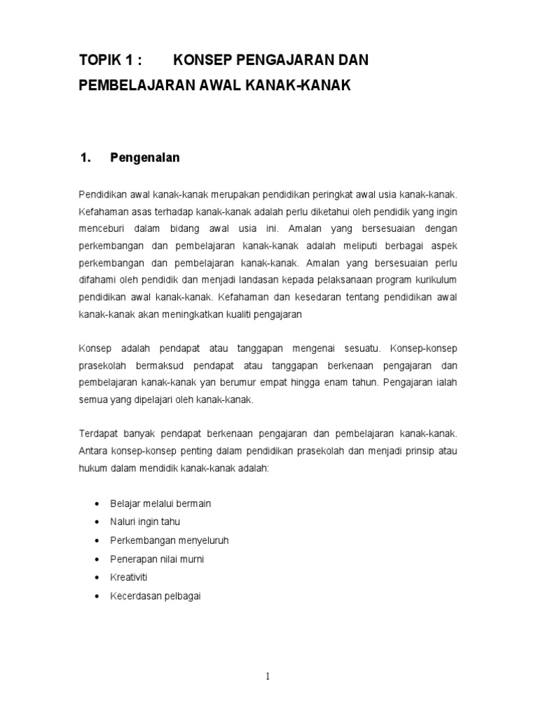 Konsep Pengajaran Dan Pembelajaran Awal Kanak Kanak Pdf