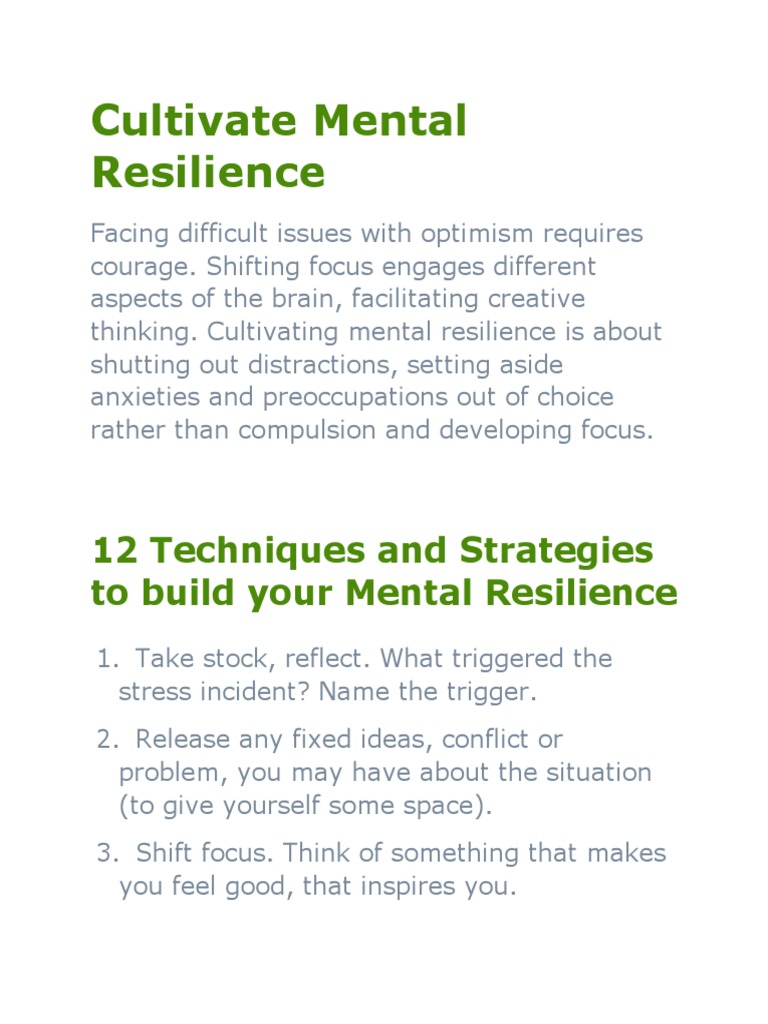 12 Strategies to Build Mental Resilience | PDF | Psychological ...