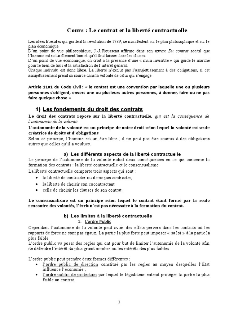 Cours Le Contrat Et La Liberte Contractuelle | PDF