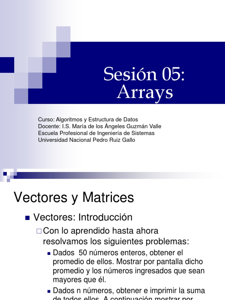 Arrays y Matrices en Algoritmos | PDF | Estructura de datos de matriz ...
