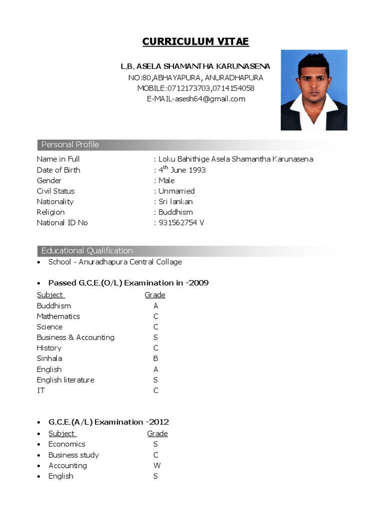 Sinhala CV of Asela Karunasena | PDF