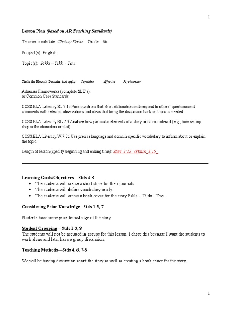 Rikki Tikki Tavi Story Lesson Plan Semiotics Teaching