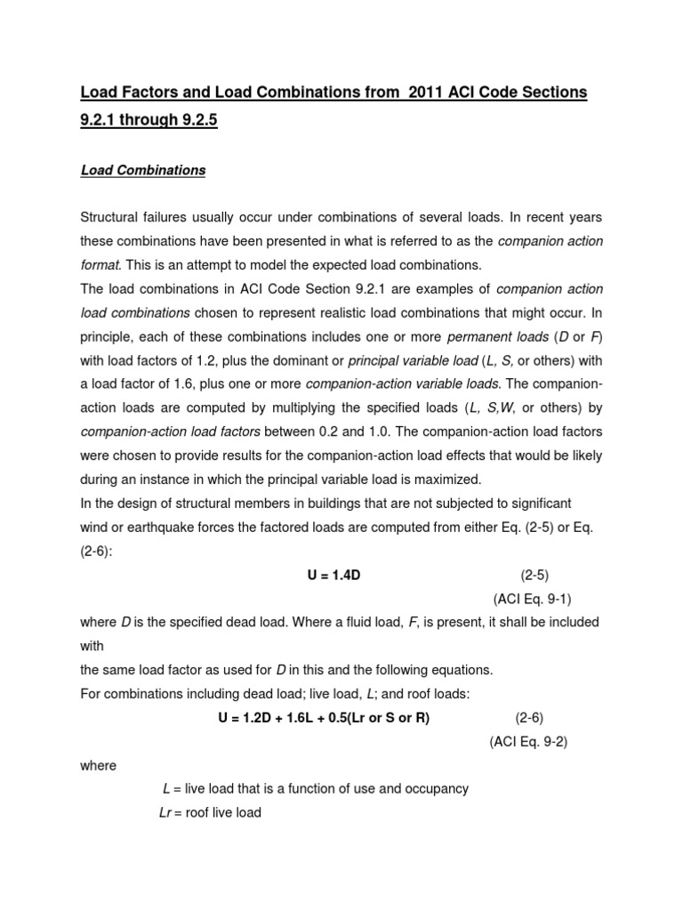 Load Combinations From 2011 ACI Code PDF Structural Load Civil