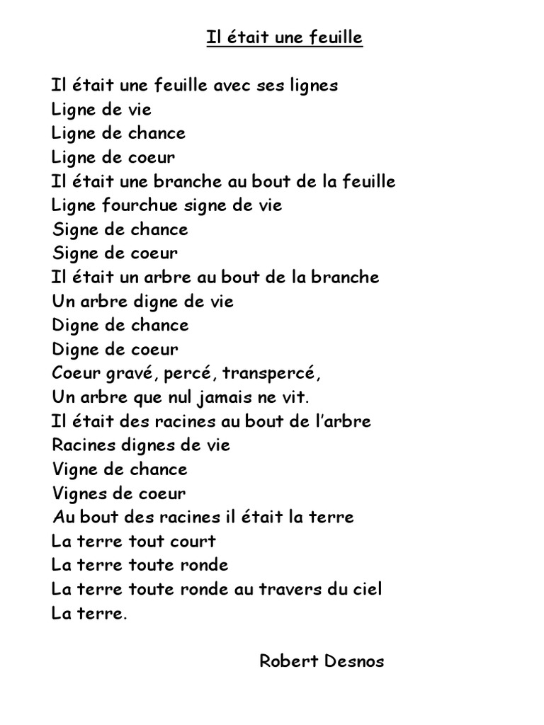 Il était Une Feuille Robert Desnos Pdf Il Etait Une Feuille