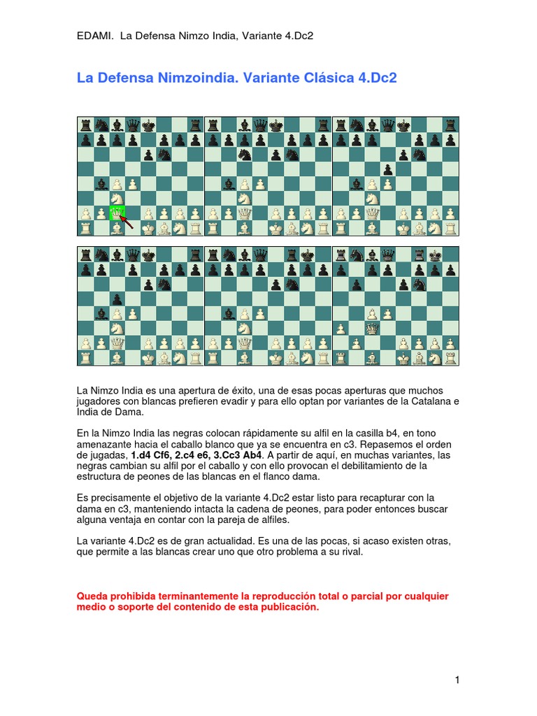 Defensa Nimzo India Variante Clasica Dc2 | PDF | Aperturas de ajedrez ...