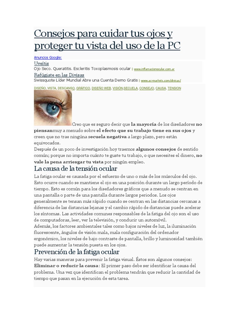 Consejos para Cuidar Tus Ojos y Proteger Tu Vista Del Uso de La PC ...