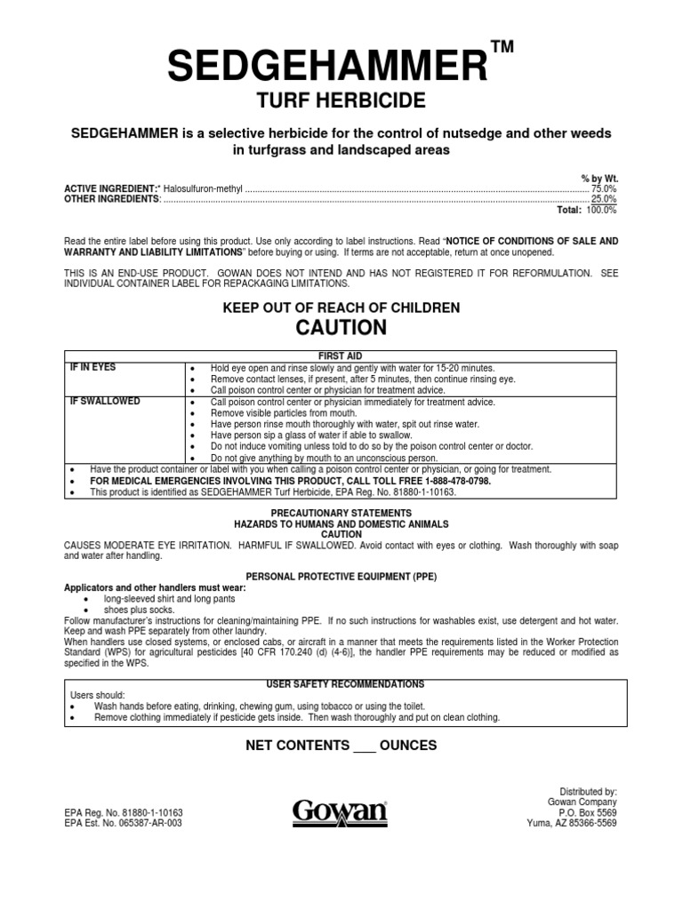 Label Sedgehammer Herbicide Lawn