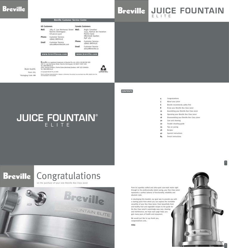 Breville 800JEXL Manual PDF Juice Diet & Nutrition