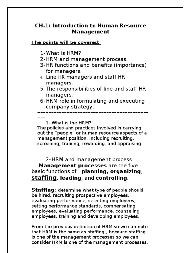 Ch.1: Introduction To Human Resource Management | Pdf | Human Resource  Management | Human Resources