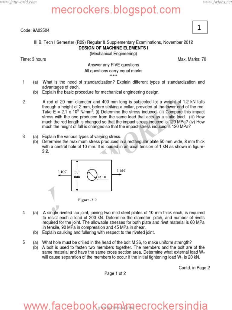 Design of Machine Elements Exam Guide | PDF | Strength Of Materials | Screw