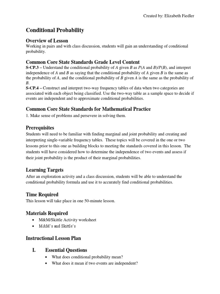 Probability Lesson Plan | PDF | Probability | Common Core State ...