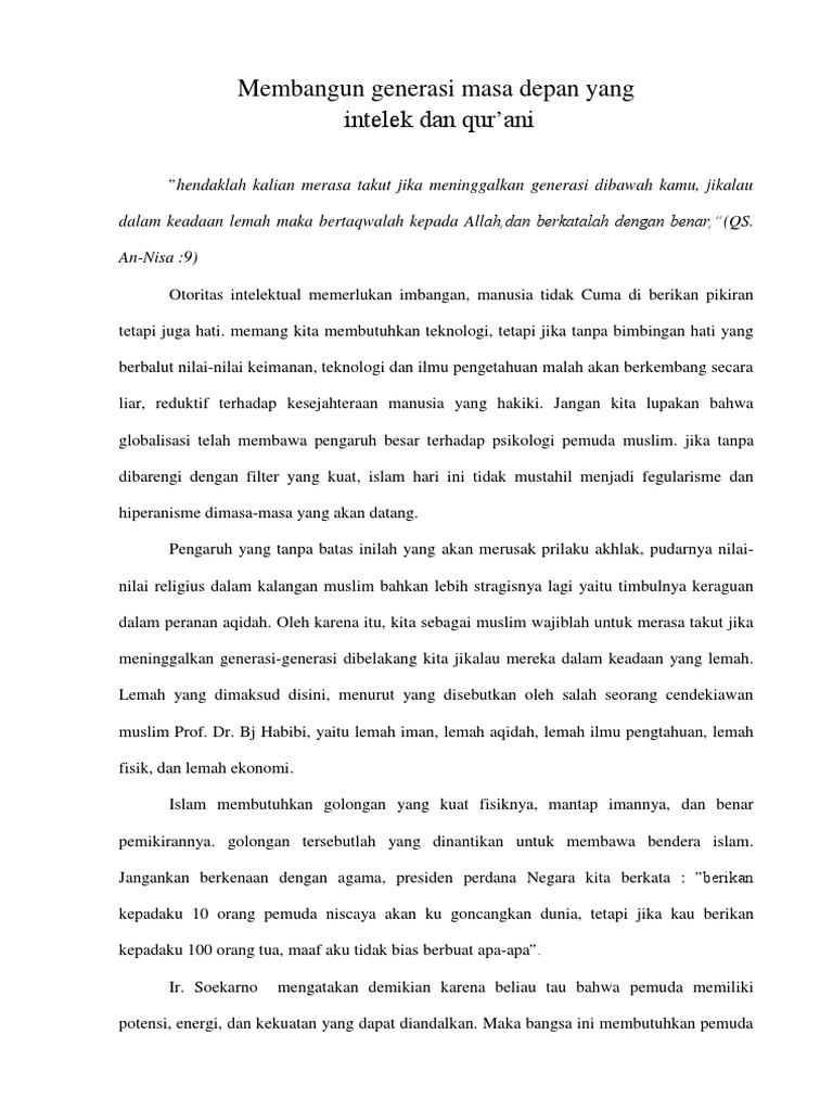 Membangun Generasi Masa Depan Yang Intelek Dan Qur Ani