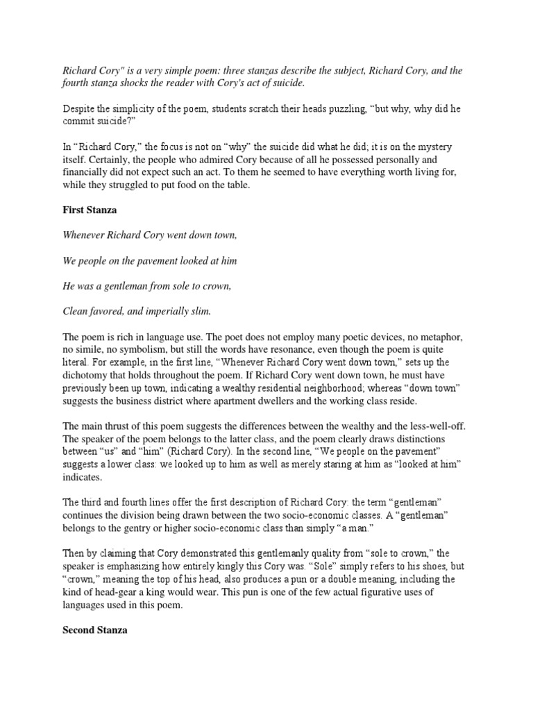 Richard Cory: Wealth and Tragedy | PDF