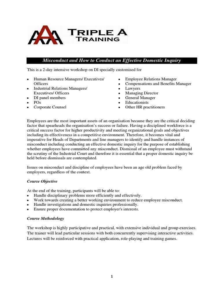 Triple A - Misconduct and How To Conduct An Effective Domestic Inquiry ...