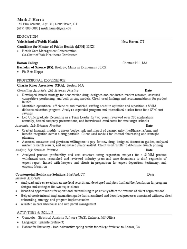 Mark J. Harris: MPH Candidate Resume | PDF