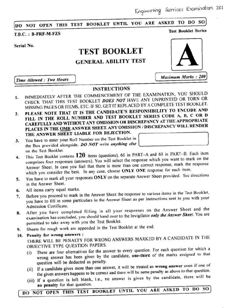 Engg Services General Ability Question Paper For Year 2013 | PDF