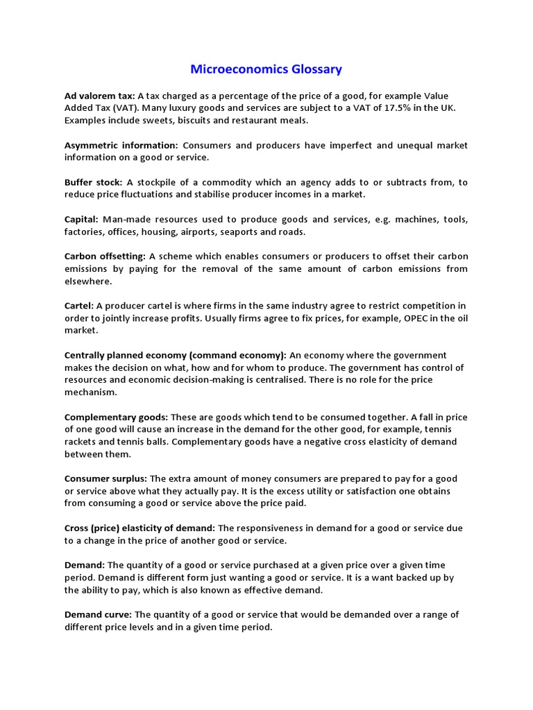 Microeconomics Key Terms and Definitions | PDF | Demand | Labour Economics