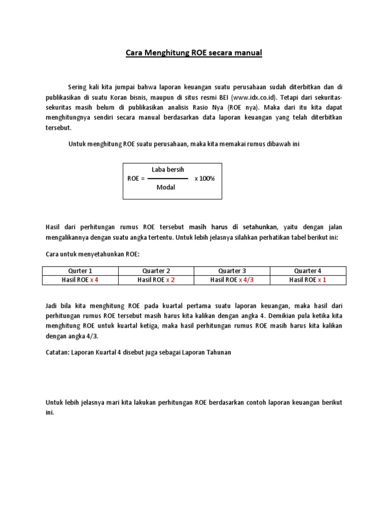 6 Cara Menghitung Roe Per Pbv Secara Manual