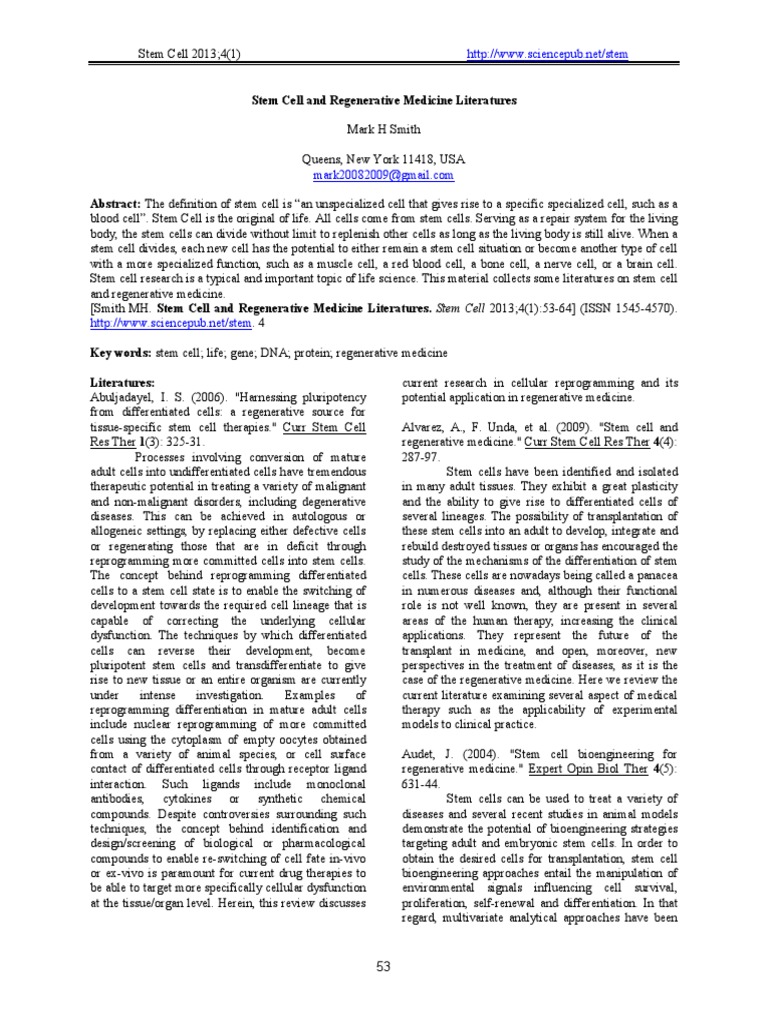 Stem Cell and Regenerative Medicine Literatures | PDF