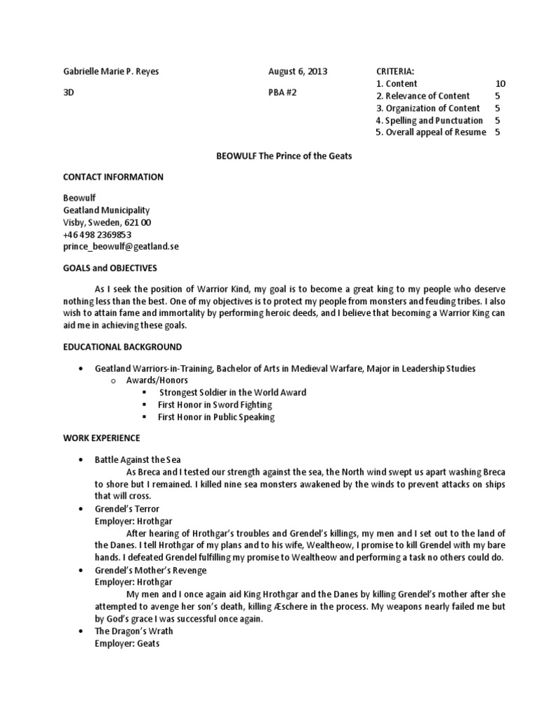 Beowulf Resume PDF Beowulf - 1715731807