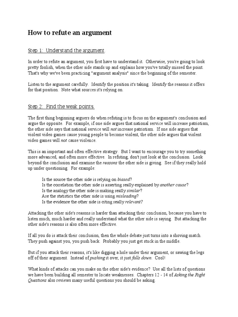 Argument Refutation Guide for Students | PDF | Argument | Fallacy