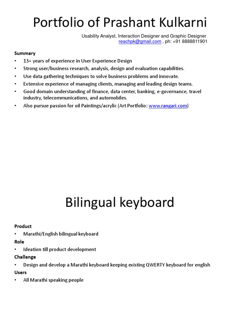 Prashant Kulkarni Portfolio | PDF | Usability | Android (Operating System)