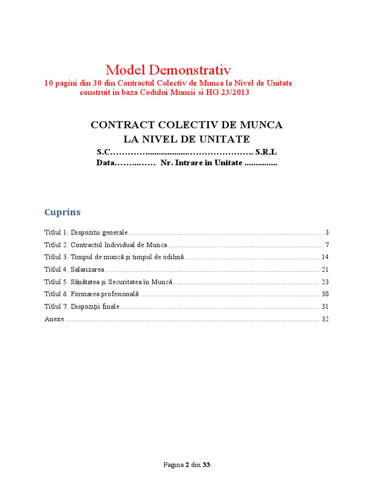 Demo Contract Colectiv de Munca La Nivel de Unitate
