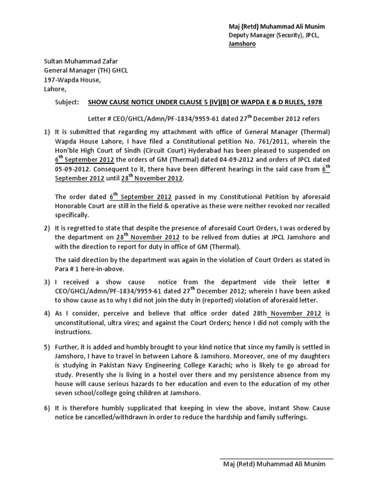 Response to Show Cause