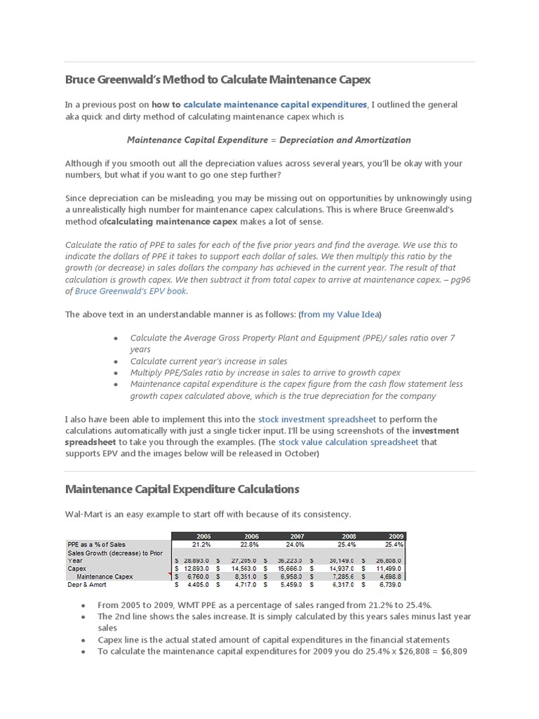 Maintenance Capex Capital Expenditure Depreciation