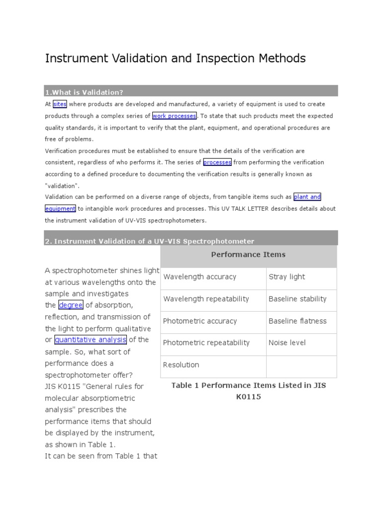 Instrument Validation and Inspection Methods Verification And