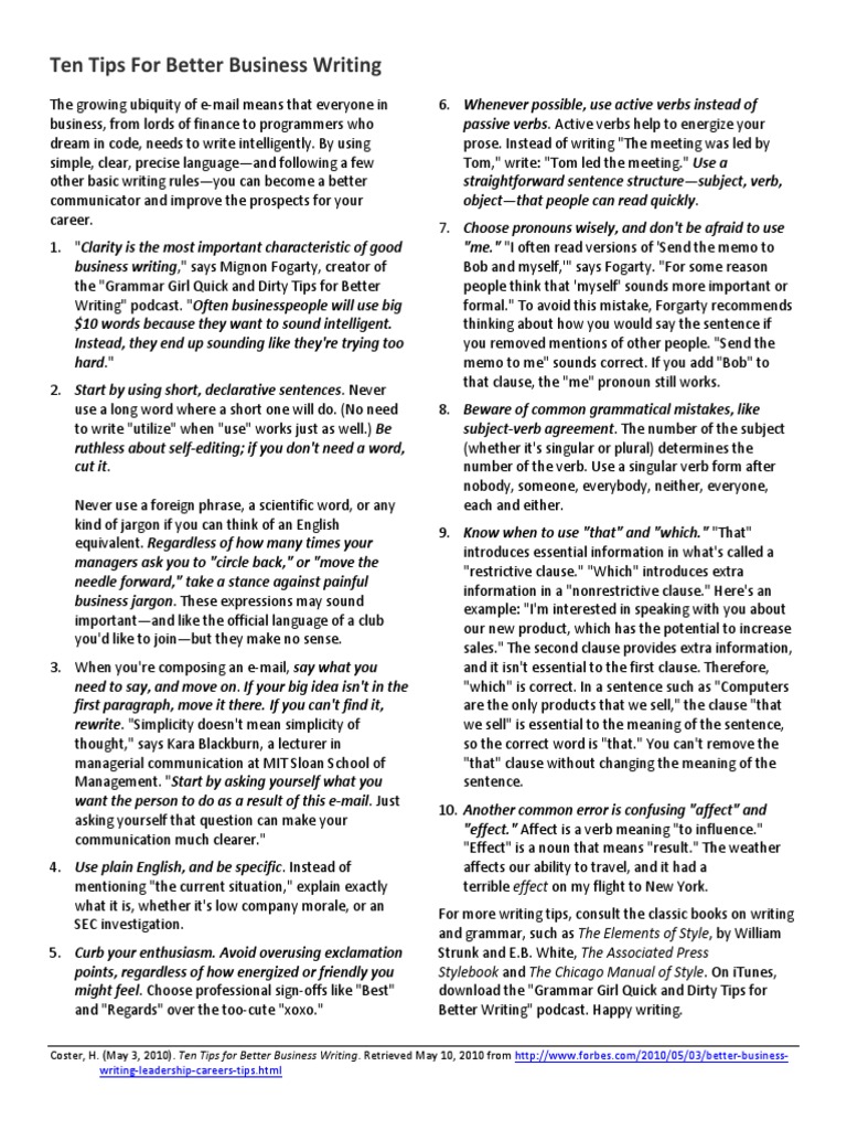 Tips for Effective Business Writing | PDF | Career & Growth