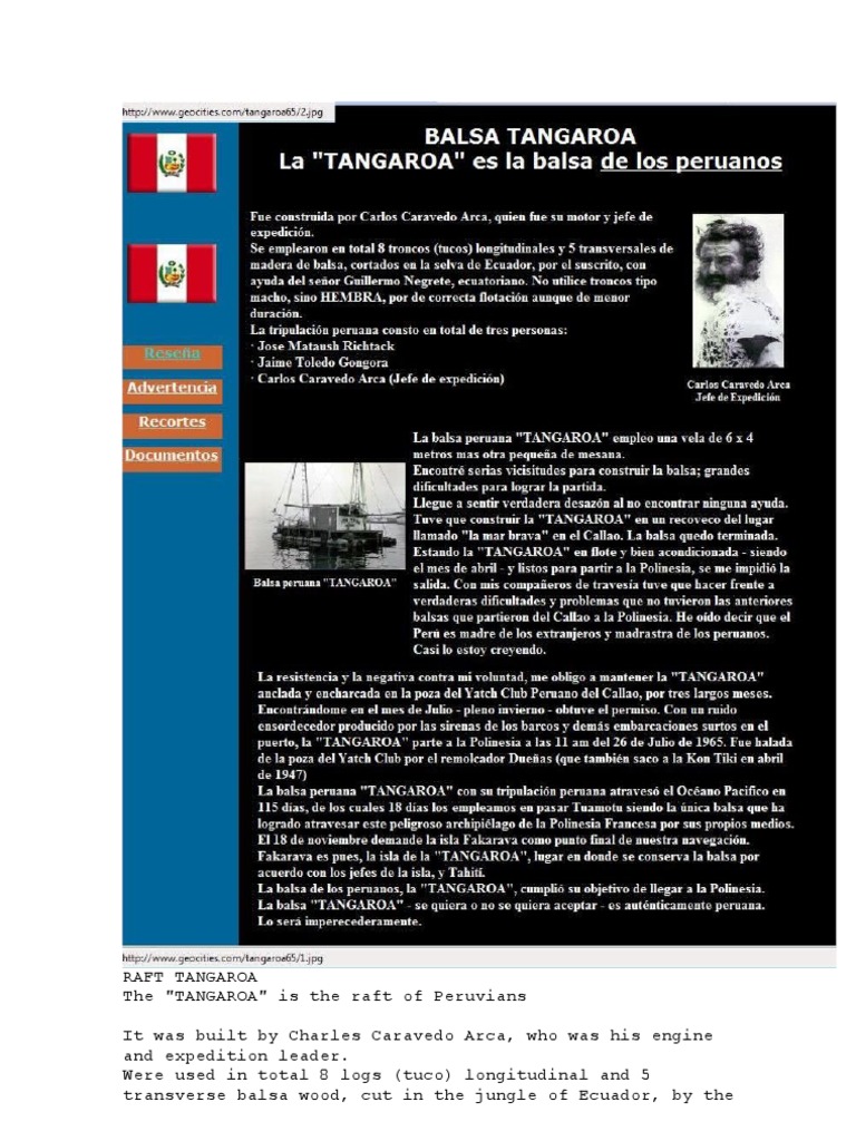 Journey of the Tangaroa Raft | PDF | Peru