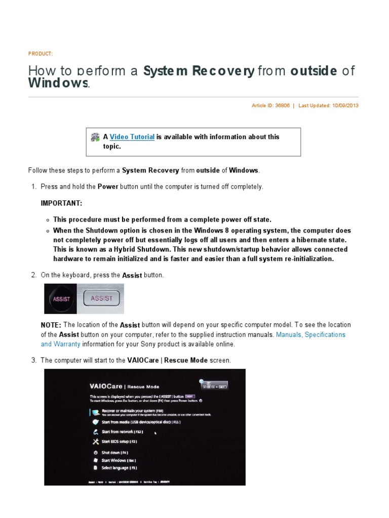 System Recovery Guide for Sony VAIO | PDF | Bios | Backup