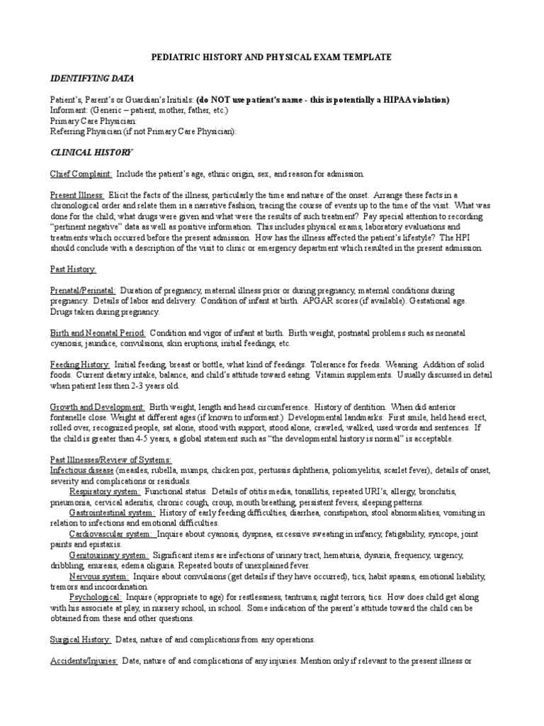 Pediatrics H P Template PDF Pregnancy Medical Diagnosis