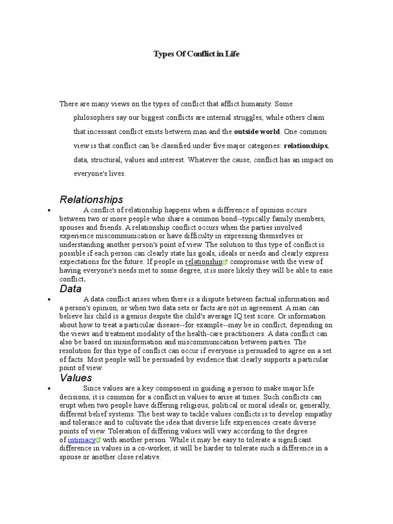 Understanding Types of Life Conflicts | PDF | Value (Ethics) | Conflict ...