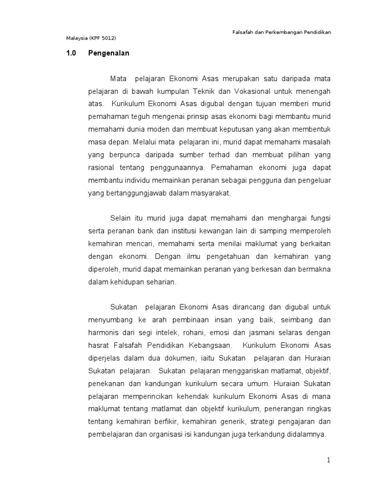 Bagaimana Mata Pelajaran Ekonomi Asas Dapat Meningkatkan Keterampilan Pelajar Pdf