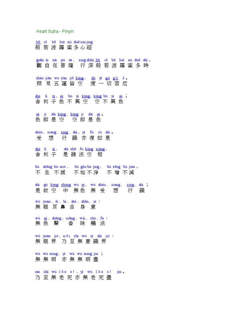 Heart Sutra Pinyin Pdf