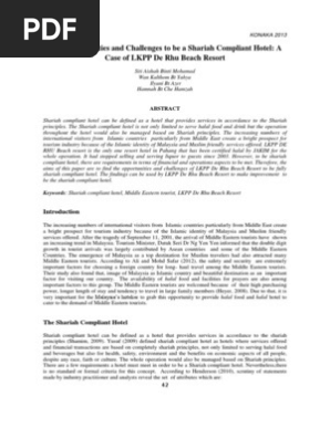 The Opportunities And Challenges To Be A Shariah Compliant Hotel A Case Of Lkpp De Rhu Beach Resort Siti Aishah Mohamad Pp 42 46 Sharia Tourism