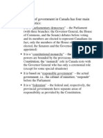 Characteristics of the Form of Government in Canada