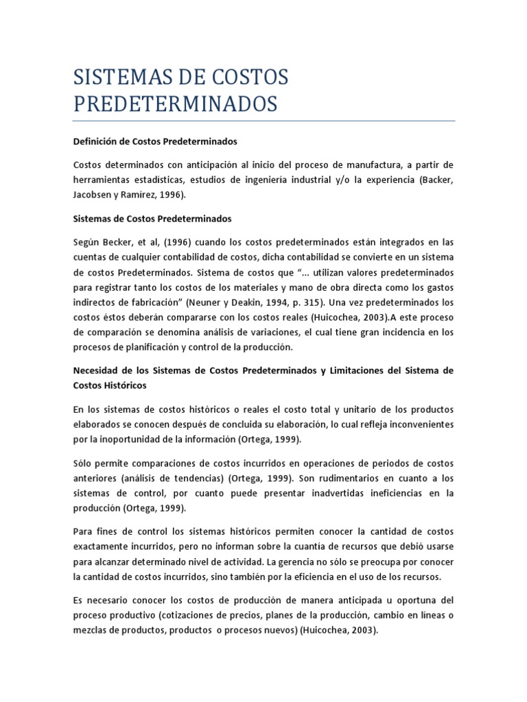 Sistemas de Costos Predeterminados | PDF | Costo | Presupuesto