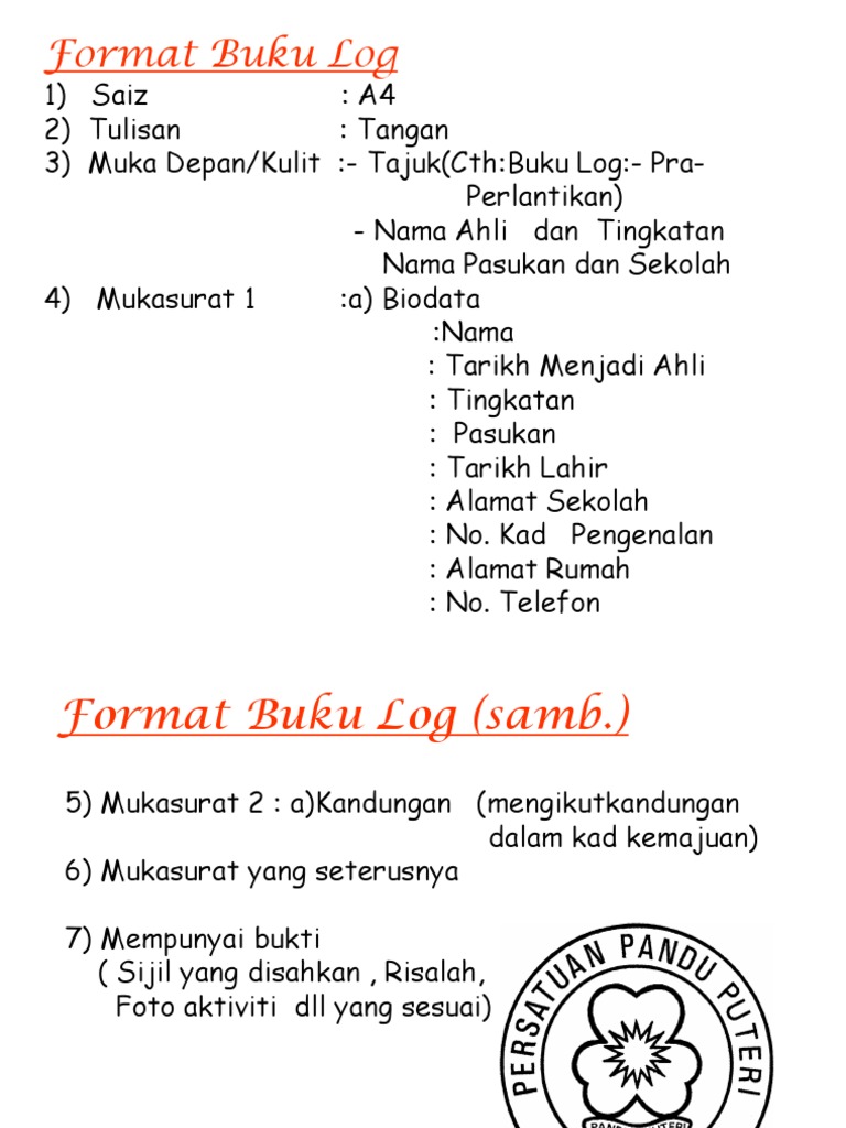 Kandungan Buku Log Pandu Puteri