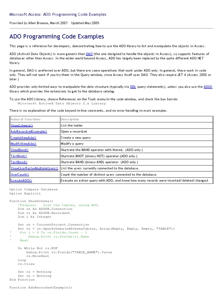 ADO Programming Code Examples | PDF | Data | Computing