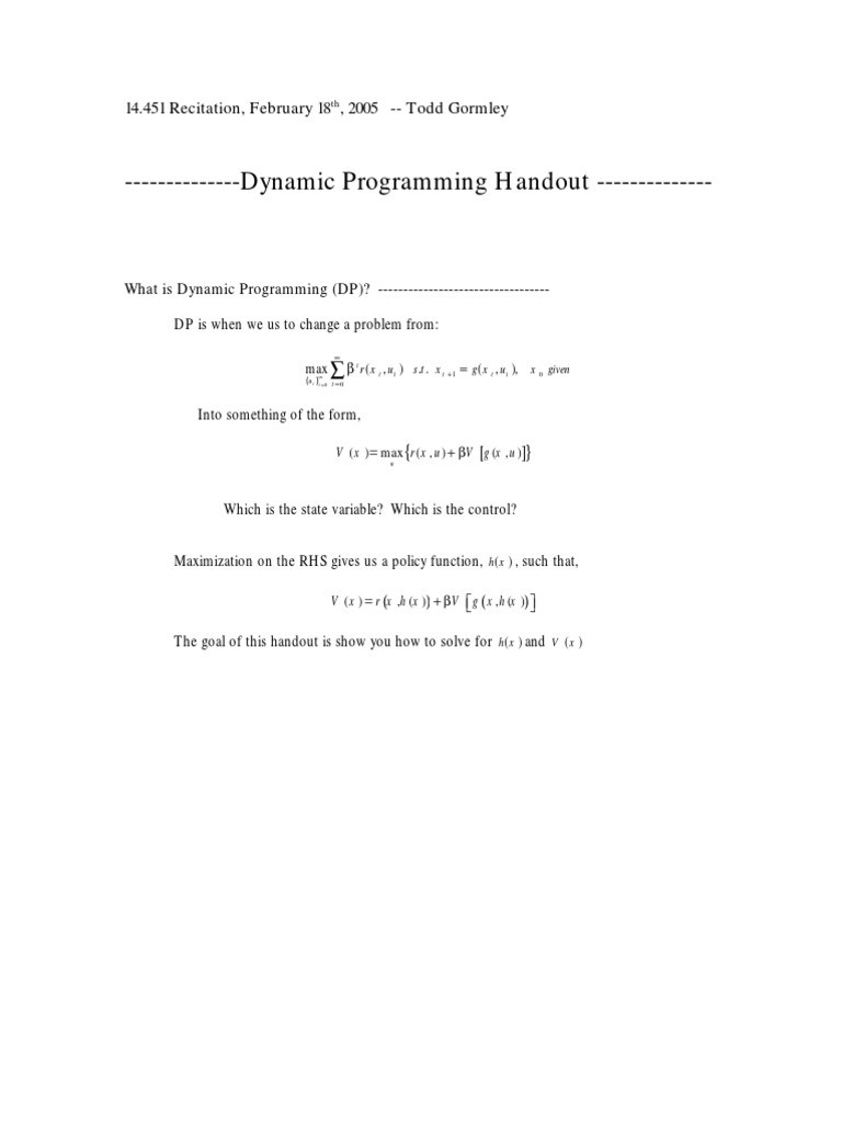 Dynamic Programming | PDF | Optimal Control | Algorithms