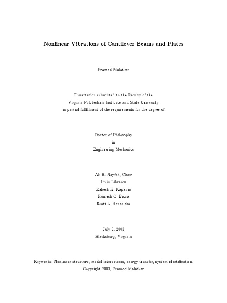 Nonlinear Vibrations of Cantilever Beams and Plates | PDF | Normal Mode ...
