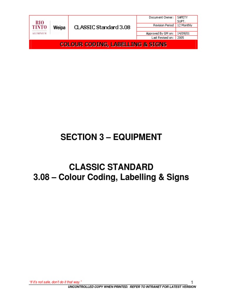 Colour Coding and Signage Standards | PDF | Traffic | Road Transport
