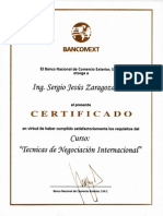 Certificado de Bancomext del curso Técnicas de Negociación Internacional